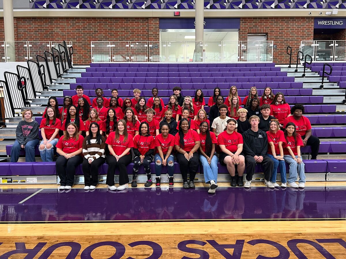 Group photo of the Hope Squad pictured in the gym.